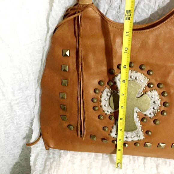 Ohh! Ashley Cross Design Brown/Tan Leather Bag - Picture 11 of 13